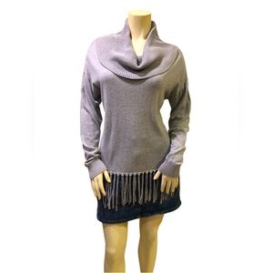 NWT Michael Kors Fringe Hem & Cowl Neck Grey Sweater Size S + FREE SHIPPING